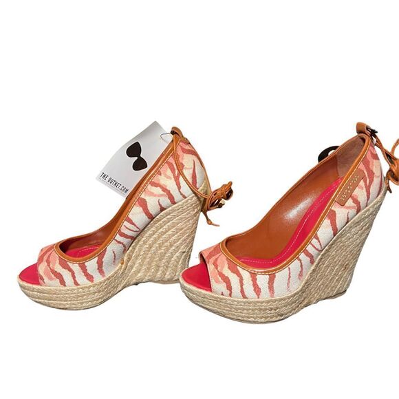 NIB Sergio Rossi Tiger Print Canvas Wedge Sandals - Picture 10 of 14